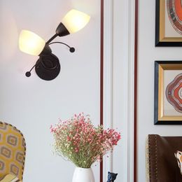 Amerikaanse rustieke stijl dubbele smeedijzeren muurlampen gangpad ganglampen Nordic woonkamer bedlampje slaapkamer eenvoudige moderne LED-verlichting