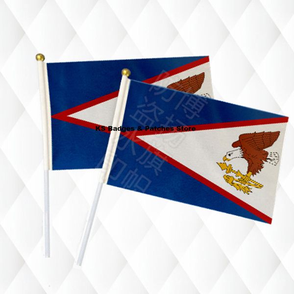 Drapeaux en tissu à main des Samoa américaines, boule de sécurité, drapeaux nationaux à main supérieure, 14x21CM, 10 pièces par lot