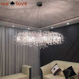 Amerikaanse zilveren rechthoekige kroonluchter voor woonkamer restaurant hangende kristallen plafondlamp regendruppel hanger verlichtingsarmatuur HKD230825