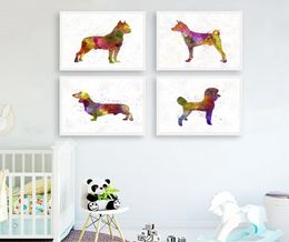 Amerikaanse Staffordshireterriër aquarel hond posters en prints Basenji teckel poedel kunst canvas schilderij muur kunst decor3551247