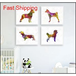 Schilderijen American Staffordshire Terrier Aquarel Pet Dog Posters en Prints Basenji Dachshund Poodle Art Canvas Paint Qylwdi Bdesports