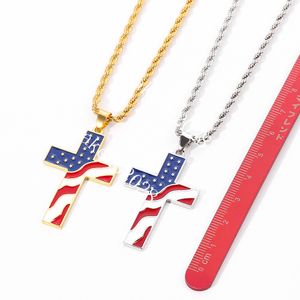 American Stars Stripes kruisen hangende kettingen roestvrij staal ons vlag ketting mode sieraden accessoires met ketting