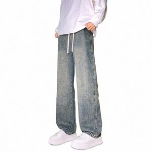 American Street 2024 Spring New Lace Up Jeans pour hommes Lâche Droite Pantalon en denim décontracté Fiable Skateboard Pantalon pour adolescents S1aD #