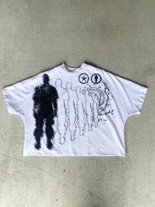 American Street Cartoon Patroon Gedrukt T -shirt Trendy Brand Versatiele extra grote oversized shortsleeveved Men Y2K Retro Casual Top 240508