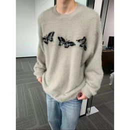 American Street Couple High-Und Design Butterfly Round Neck Pull pour hommes et femmes en automne et hiver lâche décontracté haut HARAJUKU Y2K 231228