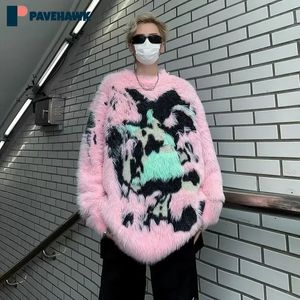 American Street Knitting Man Woman Hip Hop Gothic Pink Graffiti Jacquard Sweaters Lazy Loose Boorusedwear de gran tamaño 240426