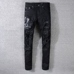 American Street Style Mode Hommes Jeans Slim Fit Serpent Broderie Punk Déchiré Designer Streetwear Hip Hop1