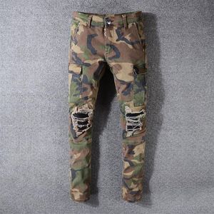 Jean de Camouflage militaire pour hommes, Streetwear américain, mode, grande poche, pantalon Cargo en Denim déchiré, coupe cintrée, Hip Hop, Jean2042