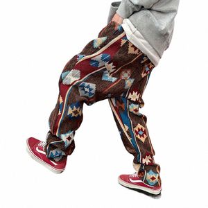 American Streetwear Motif géométrique Pantalons décontractés Hommes Vêtements Style ethnique Jacquard Cargo Pantalon Harajuku Pantalon de haute qualité 40cS #
