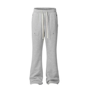 Amerikaanse streetwear grijze grijze zwaaide zweten mannen dubbele knie patch micro flare overalls harajuku casual patchwork zweetbroek zwart 240430