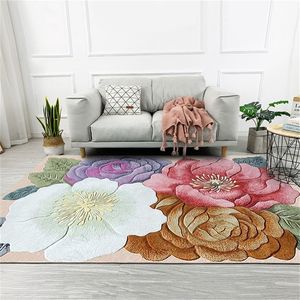 Tapis 3D de style américain avec fleur Classical Elegant Floral Carpet For Living Room Bed Room tapis décor Coupchoir de couloir 210301
