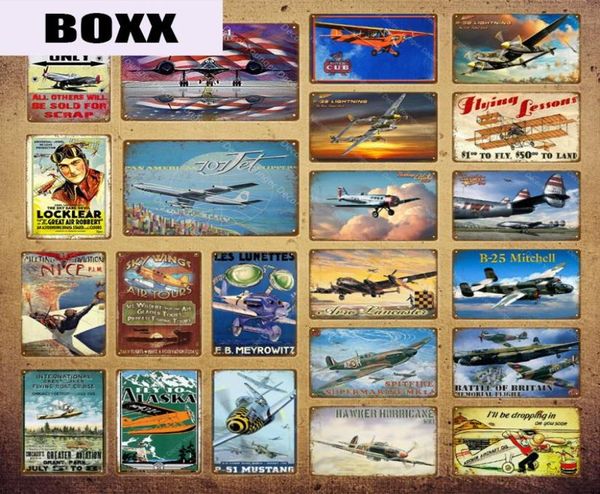 Américain avion Fighter Metal Signs Aircraft Plane Sticker Sticker Vintage Painting Affiche Pub Bar Salle Home Decor Yi0137705704