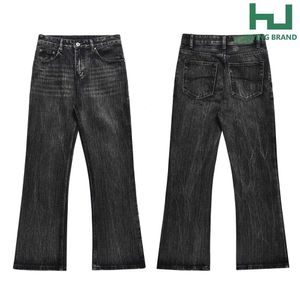 American Style Bamboo plissé pantalon en denim lavé et usé Pantalon droit de jambe pour hommes et femmes pantalons longs polyvalents