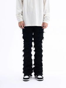Style américain érosion noire endommagé rugueux jeans de rue hommes ins hip-hop mode vintage pantalon skinny streetwear 240228