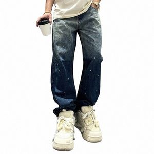 Style américain Dégradé Jeans Y2k Hommes Heavy Wed Ink Pulvérisé Baggy Denim Casual Streetwear Mâle W5cf #