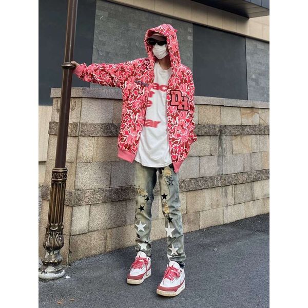 American Style High Street Five Point Star Patted Leather Jeans pour hommes et femmes vibrales Hip-Hop Slim Fit Leggings