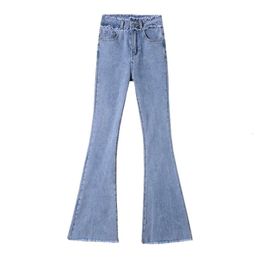 American Style High Street Micro Flared Pants voor dames 2024 Nieuwe elastische drape afslanke hoge hoefijzerjeans