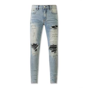 Amerikaanse stijl high street moddergeel noodlijdende gat bedelaar patchwork live streaming internet beroemdheid jeans