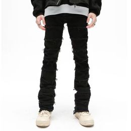 Jeans personnalisés américain High Street avec fermetures à glissière en détresse et conception de hip-hop marginal pantalon en ajustement droit d'hiver 240410