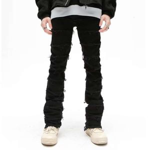 Jeans personnalisés de style américain High Street avec fermetures à glissière en détresse et conception de hip-hop marginale, pantalon d'ajustement droit d'hiver