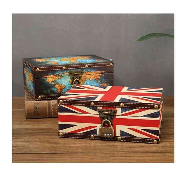 Caja de almacenamiento para el hogar de estilo americano con cerradura, soporte de cuero Retro, cafetería de escritorio, decorar 210922