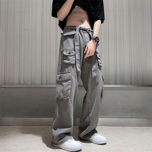 Pantalones de trabajo de múltiples bolsas de bolsillo múltiple de estilo americano de Instagram Trendy High Street, pantalones casuales heterosexuales sueltos de hombres, pantalones de piernas anchas de Summer Drape