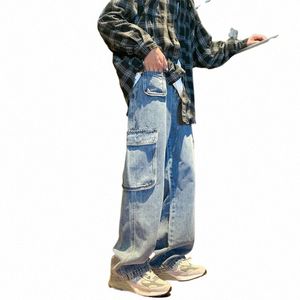 Amerikaanse stijl jeans heren loszittende high street trendy drape fiable wo rechte pijpen broek veelzijdige werkkleding broek k9kp #