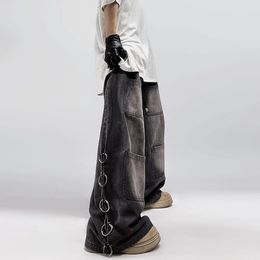 Style américain surdimensionné poche rétro Baggy Jeans hommes Y2k Hip Hop Punk jambe large salopette droite pantalon en Denim noir Streetwear 240322