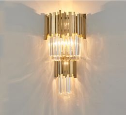 Amerikaanse stijl post-moderne muurkandelaar licht kristal gouden muur beugels luxe creatieve warme hal slaapkamer bedlampje indoor huisverlichting