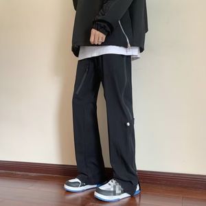 Amerikaanse stijl retro high street werkkledingbroek, heren casual broek met rechte buis en wijde pijpen, pluche en verdikte functionele zwarte oplaadbroek met ritssluiting