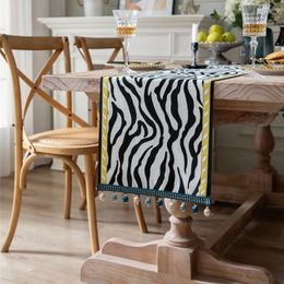 American Style Table Runner Geometrische Zebra Patroon Chenille Kralen Tassel Tafelkleed Bruiloft Decoratie Camino de Mesa 32x180