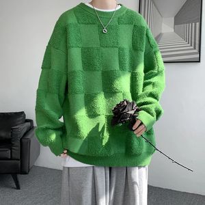 Estilo americano toalla diseño a cuadros moda suéter abrigo otoño invierno casual suéter suelto unisex suéter streetwear 240111