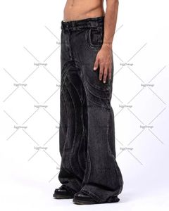 Pantalon Style américain Rock taille haute surdimensionné jean hommes Y2k rayé mode ample lavé droit jambe large pantalon femmes 240124