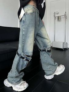 Design délavé et patchwork de style américain avec un léger évasement, jeans décontractés pour hommes, pantalons droits à jambes larges Instagram, marque tendance en détresse