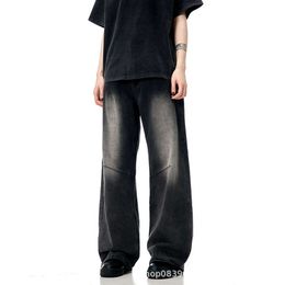 Amerikaanse stijl gewassen trendy jeans voor mannen en vrouwen zwarte rechte been losse brede been broek oversized broek