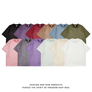 Daim américain pour hommes et femmes avec col rond uni, manches courtes, épaules amples, T-Shirt tendance, T-Shirt imprimé à manches courtes