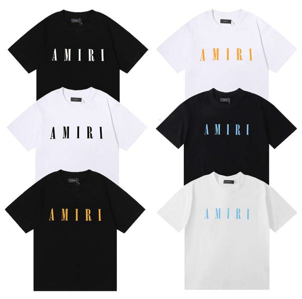 American Trendy Brand Hot Edition AM High Street Lettre Imprimer Lâche Brouillard Petit Décolleté Simple Coton T-shirt à manches courtes pour hommes Pull Femme Designer