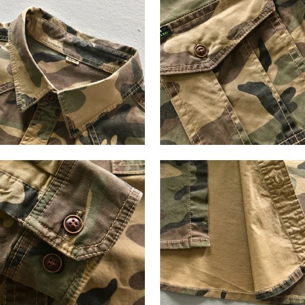 American Trendy Camouflage Military Multi-Pocket Cargo Shirgo Men's Vintage Outdoor Combat à manches longues Blouse Volyle