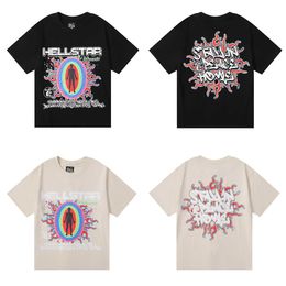 American Trendy Hellstar Abstract Letter Human Body Crossing Fun Print Hoge kwaliteit Dubbel garen Pure katoenen T-shirt voor mannen