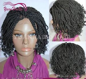American Twist Braids Haar Synthetische kant voorste pruik zware dichtheid 200% zwarte kleur synthetisch haar kanten pruiken voor zwarte vrouwen gratis verzenden