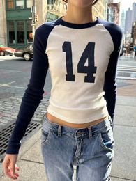 American Vintage 14 imprimé à manches longues mince t-shirt femme été Oneck décontracté t-shirt haut doux mignon Streetwear Y2k t-shirts hauts 240118
