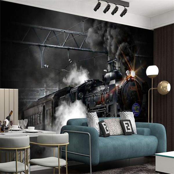 Papel tapiz 3d Vintage americano, revestimiento de paredes, mural de tren de vapor antiguo, papel tapiz moderno para mejorar el hogar, sala de estar y dormitorio