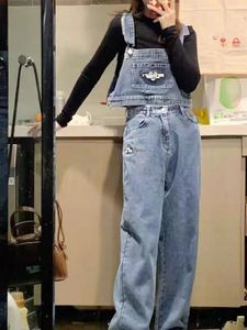 American Vintage Denim Suit Women High Streetcool Wear Loose Split Salles Salle 2PCS Set Crop Crop Suspender Top + High Taies Jeans