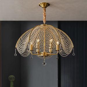 Lustre en cristal Vintage américain pour salle à manger, éclairage d'intérieur E14, lampe de luxe en cuivre pour chambre à coucher, salon