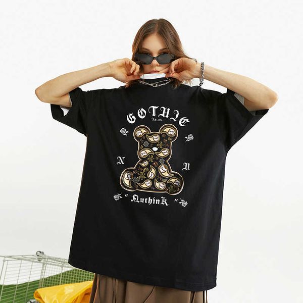 American Vintage Little Bear T-shirt à manches courtes Mode pour hommes Mode unisexe Flow Plus Fat Couple Half Sleeve Summer
