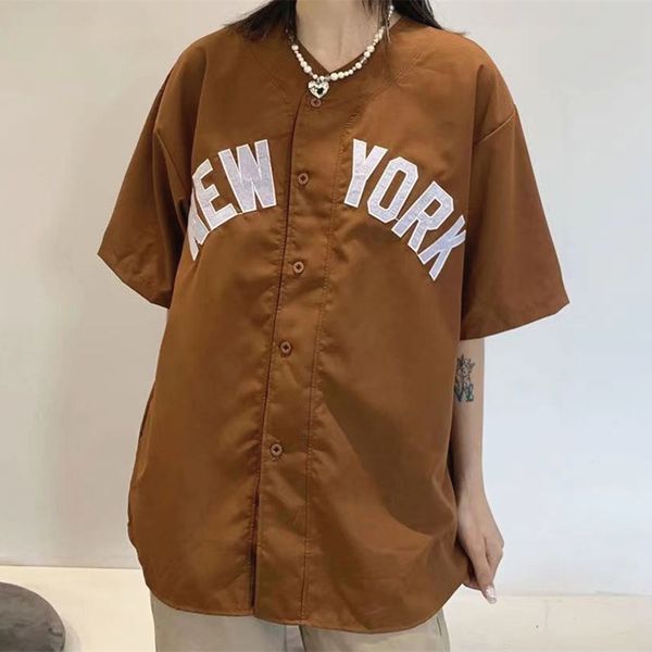 American Vintage Preppy Chemises Boutonnées Baseball Cardigan Solide Manteau D'été À Manches Courtes Tops Mode Coréenne Couples