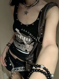 Amerikaanse vintage punk rock camisole voor vrouwen zomer sexy slanke fit print t-shirts y2k e-girl mouwloze zwarte tops 240517