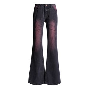 American Vintage Purple Jeans Dames High Street Design Lage Taille Zipper Button Pockets Losse Slim Micro Flare rechte broek