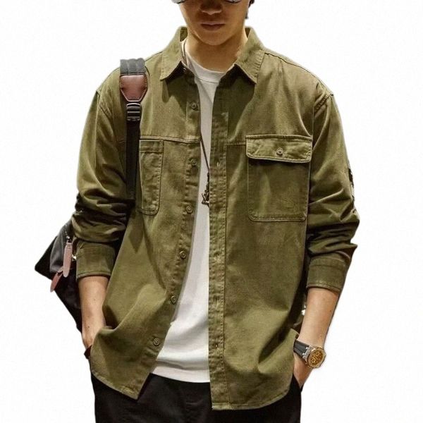 American Vintage Safari Style Men Cott Jacket Primavera Otoño New Streetwear Fi Army Green Loose Ropa masculina Abrigos casuales A7nL #