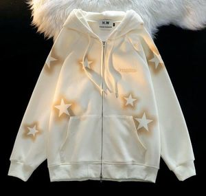 American Vintage Star Print Hoodies Dames Harajuku Kpop Oversized Sweatshirts Y2K Aesthetic Zipper Tops Jacket Koreaans streetwear